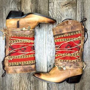 Bohemian Western Boots - Brown and Red